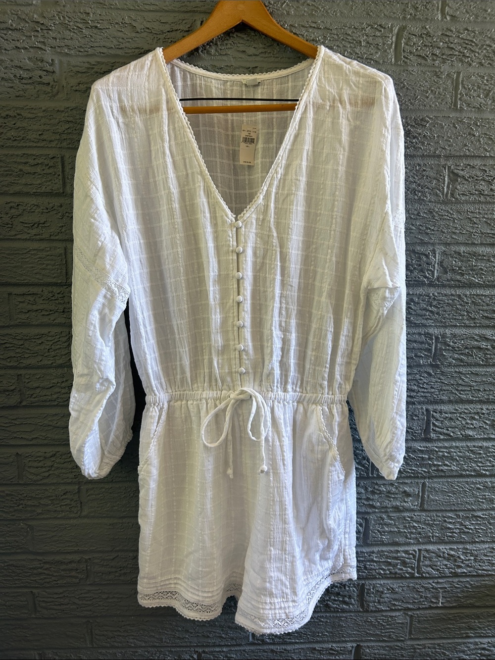 NWT aerie White Gauze Button-Front Shorts Romper with Drawstring Waist